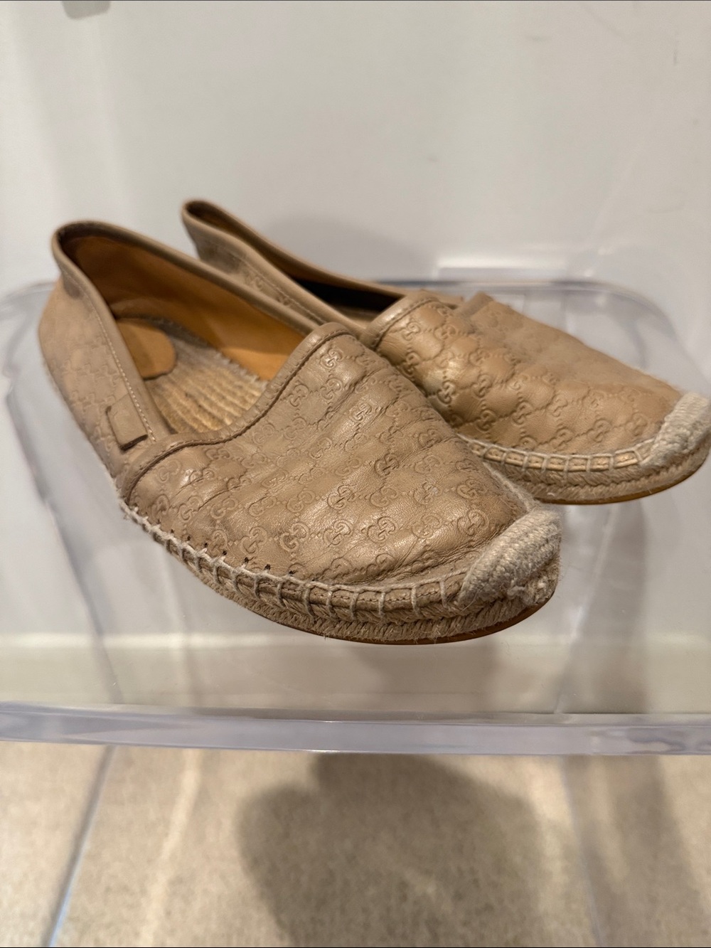 Gucci Tan Monogram Espadrille Slip-Ons